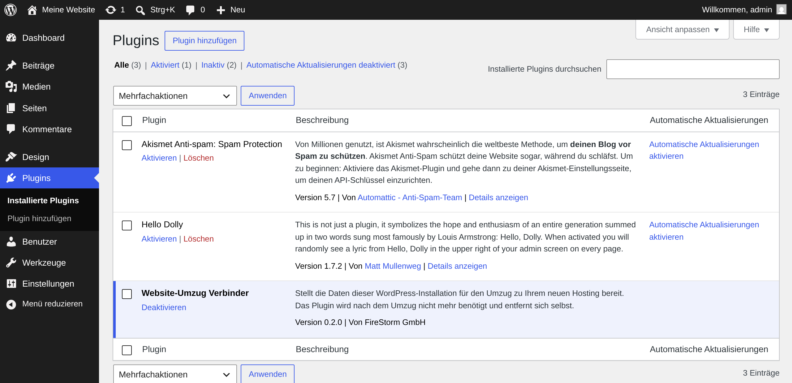 Der Verbinder erscheint aktiviert in der Plugin-Liste