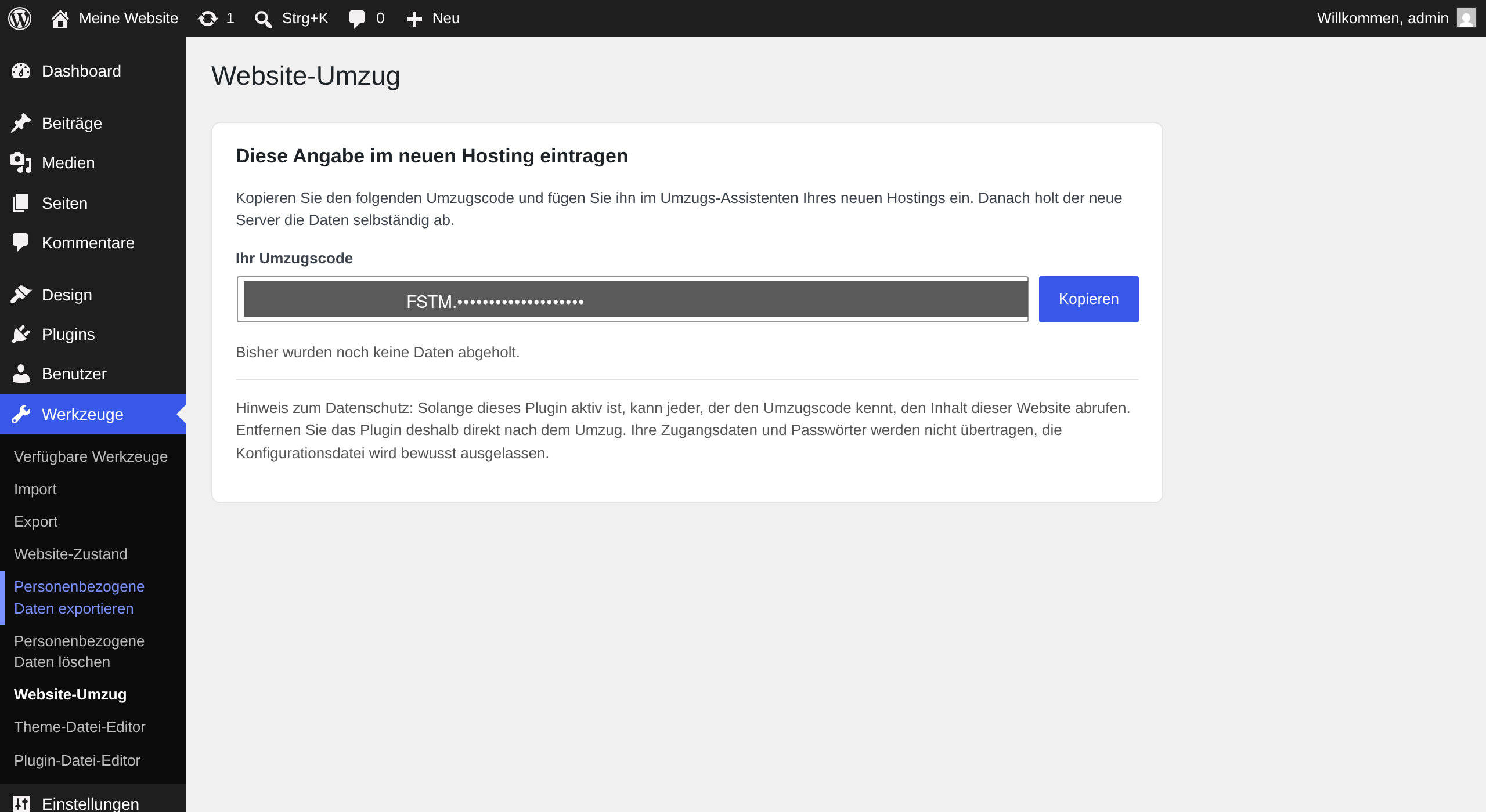 Der Umzugscode im Verbinder-Plugin
