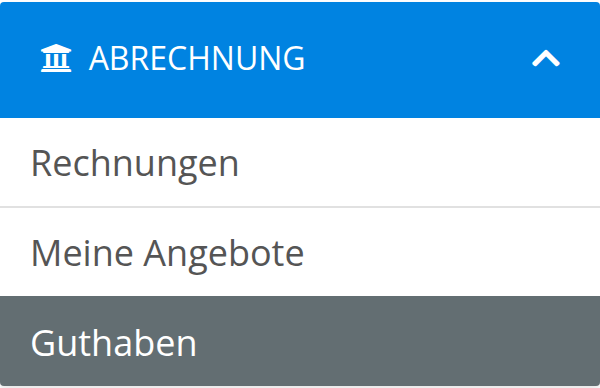 Menü Abrechnung mit dem Punkt Guthaben