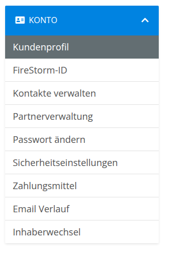 Menü Konto mit Punkt Kundenprofil