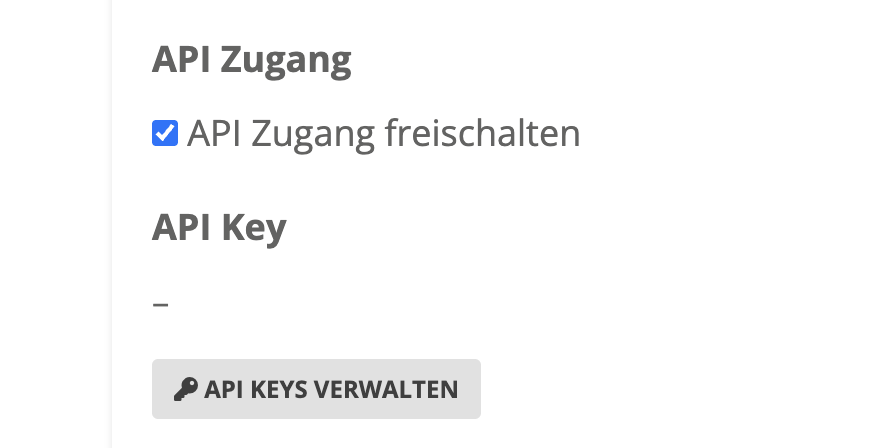 API Zugang aktivieren und API Keys verwalten öffnen