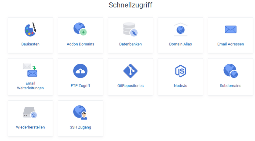 Schnellzugriff im Hostingpaket mit der Kachel Wiederherstellen