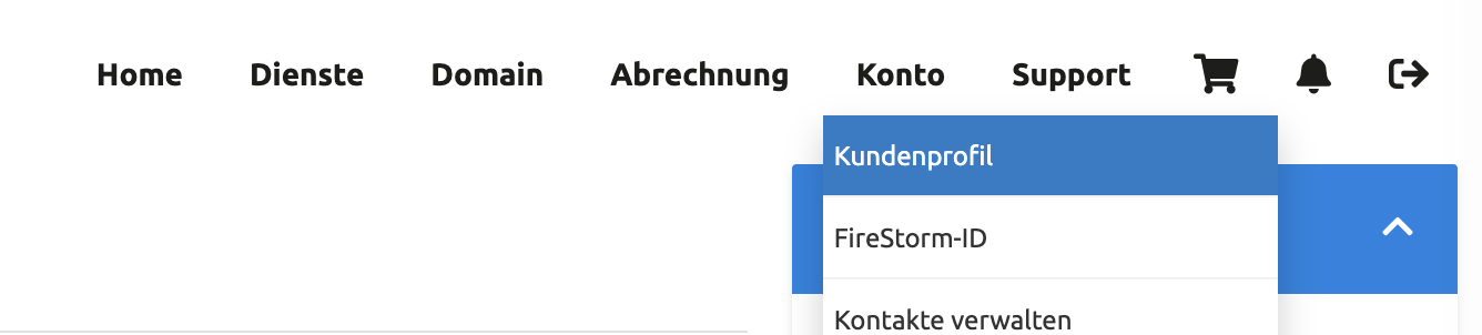 Menü Konto mit dem Eintrag Kundenprofil