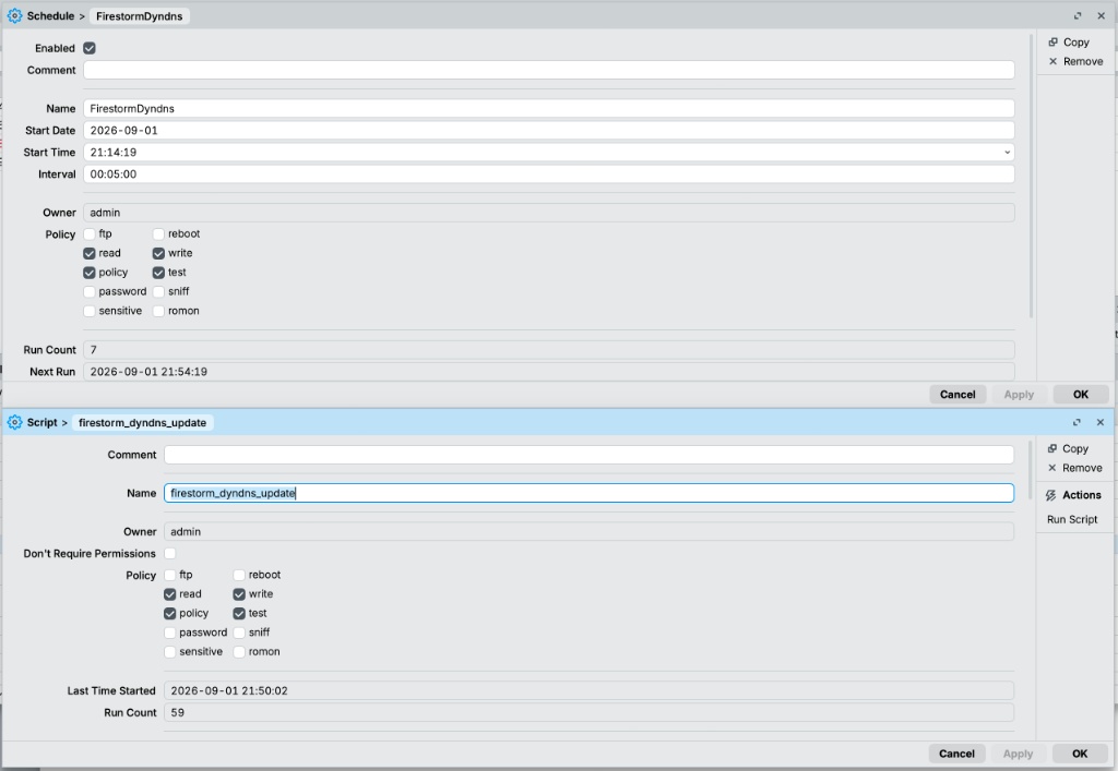 Skript und Scheduler mit den Berechtigungen read, write, policy und test