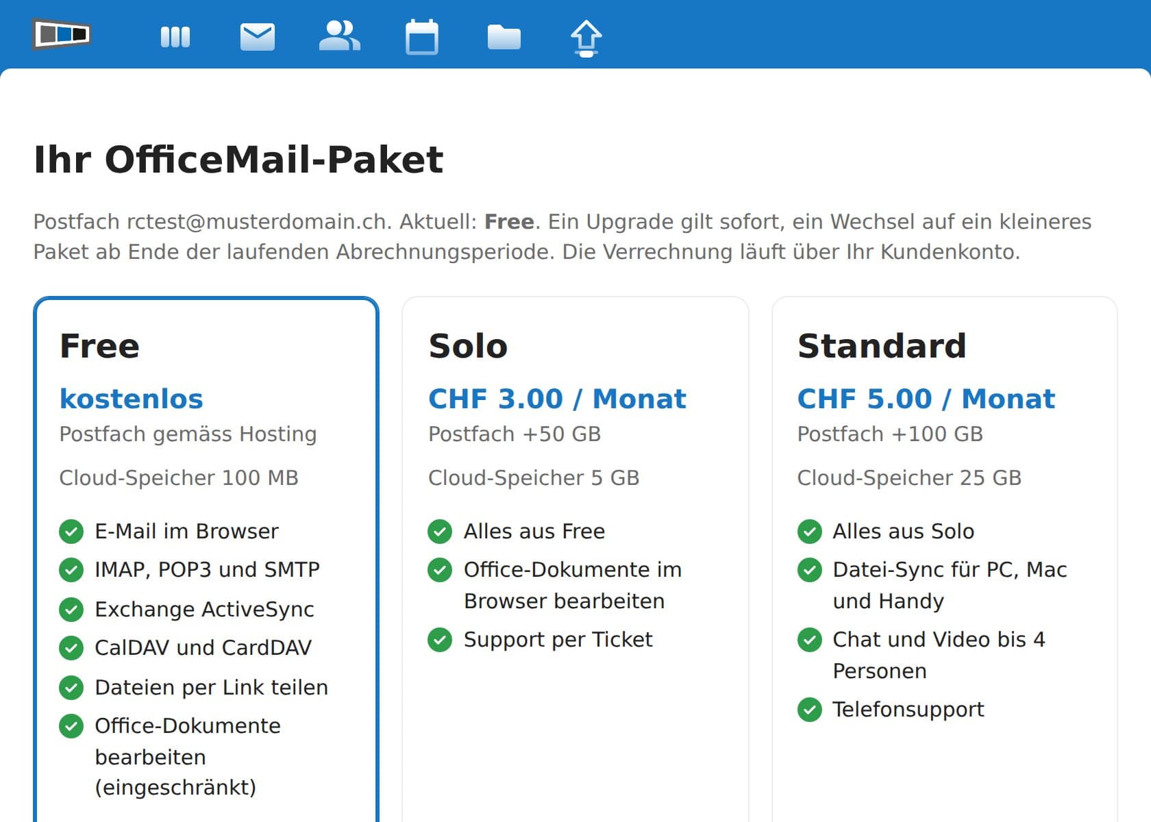 Paketübersicht in OfficeMail