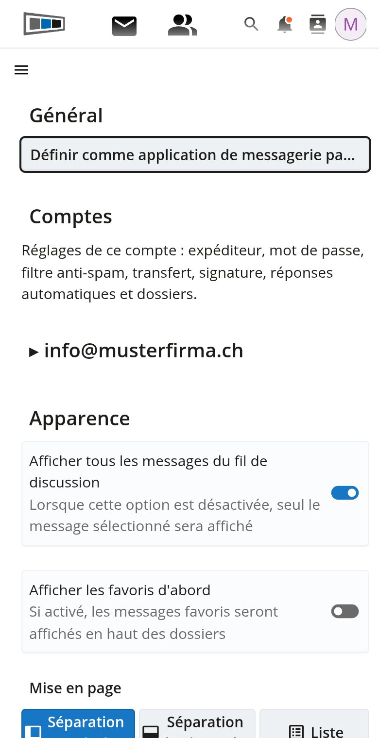 Paramètres de messagerie avec les comptes