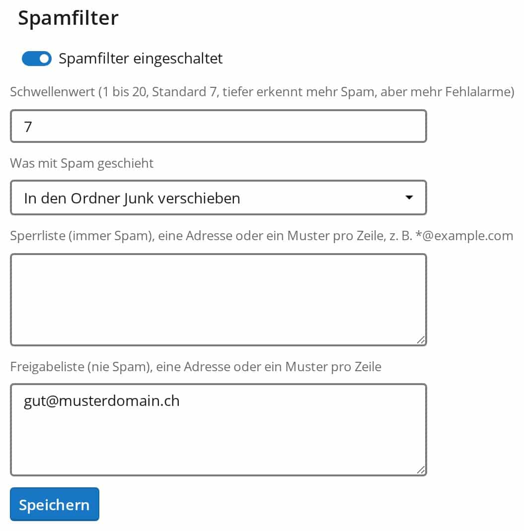 Spamfilter-Einstellungen in OfficeMail