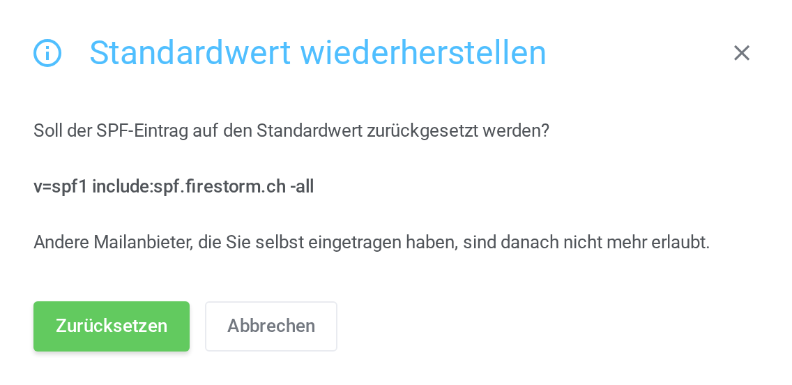 Standardwert bestätigen
