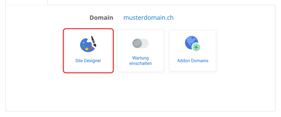 Produktseite des SiteDesigner-Pakets im Kundenbereich mit der Kachel Site Designer