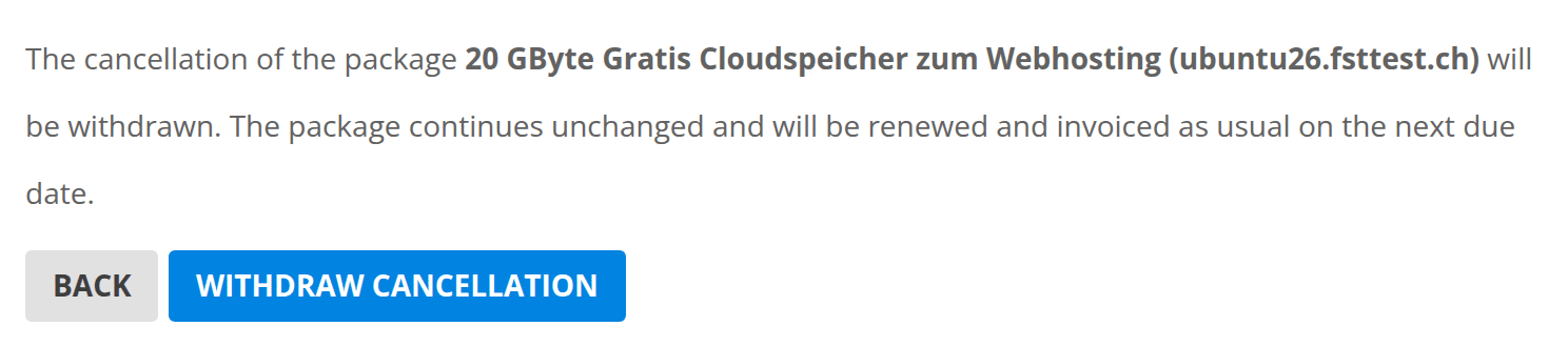 Page to confirm withdrawing a cancellation