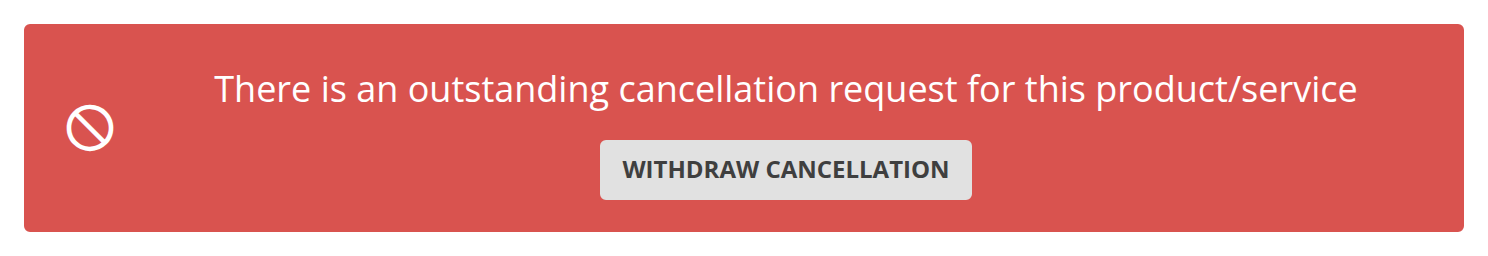 Cancellation notice of a package with the button Withdraw cancellation