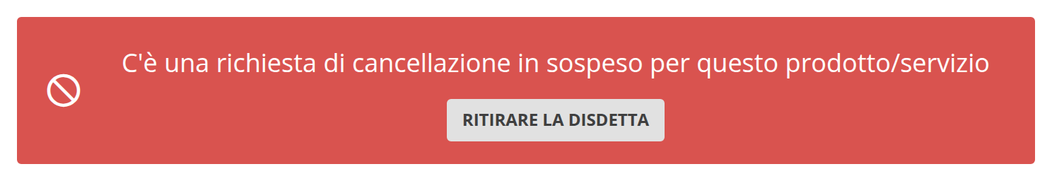 Avviso di disdetta di un pacchetto con il pulsante Ritirare la disdetta