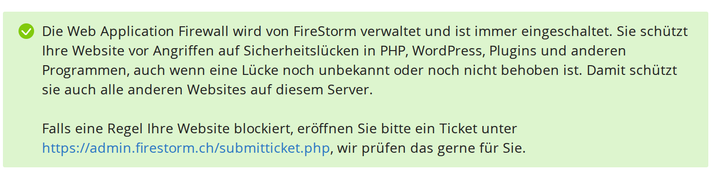 Hinweis zur Web Application Firewall in der Hosting-Verwaltung