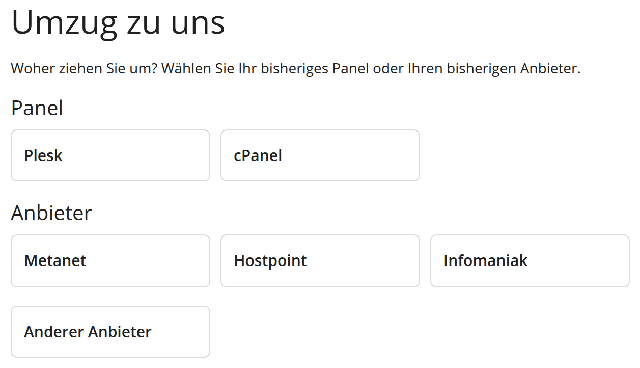 Bisherigen Anbieter wählen und den Umzug starten