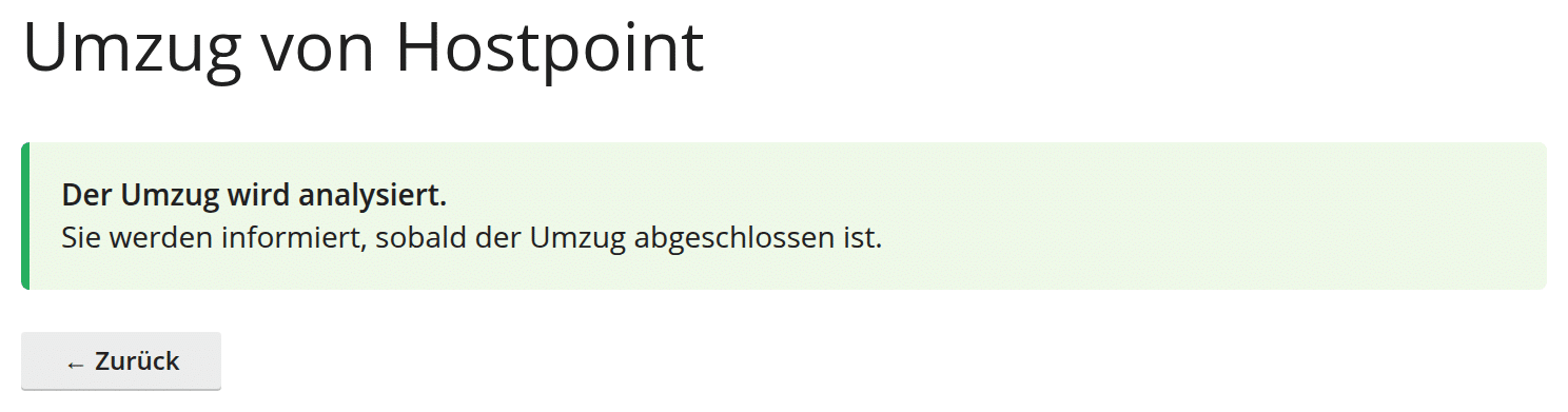 Bestätigung: Der Umzug wird analysiert