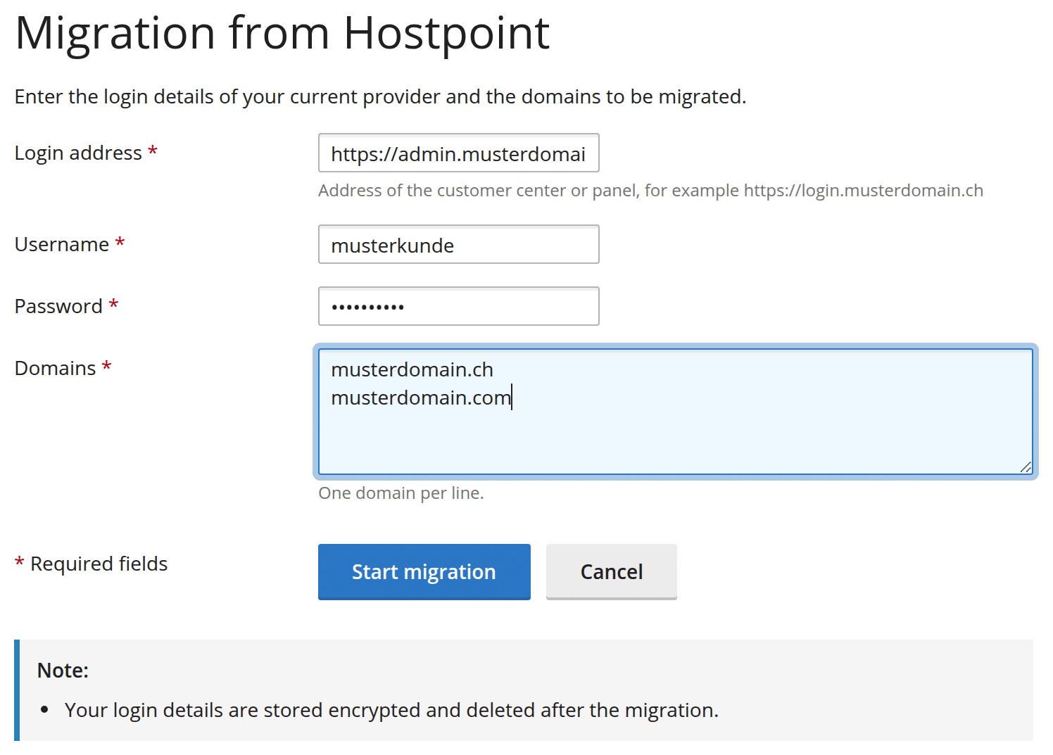 Entering the login details of the current provider